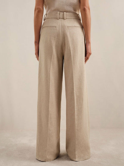 Reiss Linen-Blend Wide-Leg Trousers in Neutral