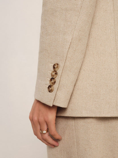 Reiss Linen-Blend Double-Breasted Suit Jacket in Neutral