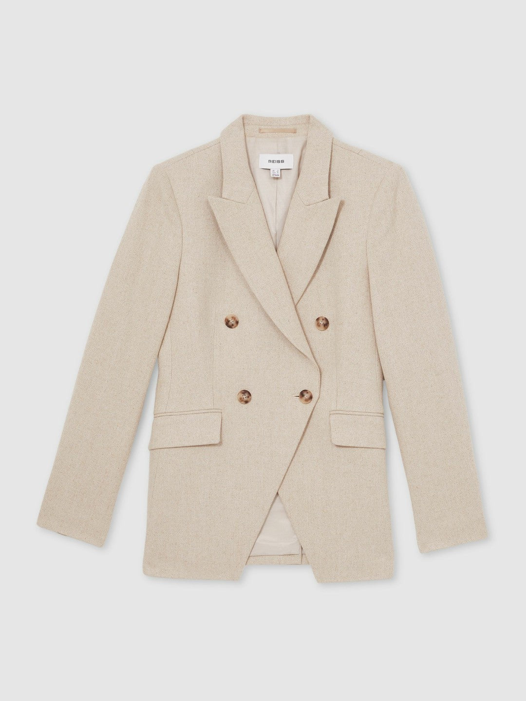Reiss Petite Linen-Blend Double-Breasted Suit Jacket in Neutral