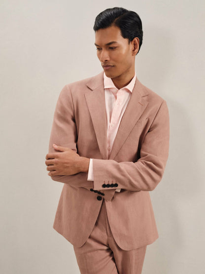 Reiss Single-Breasted Linen Suit Blazer Slim Fit in Rose Pink