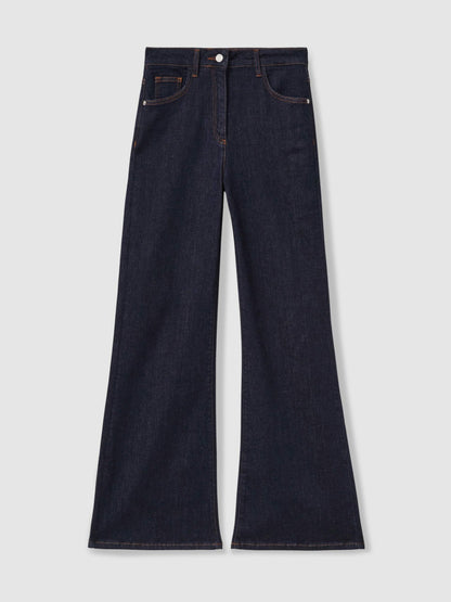 Reiss Petite Mid-Rise Flared Jeans in Dark Blue