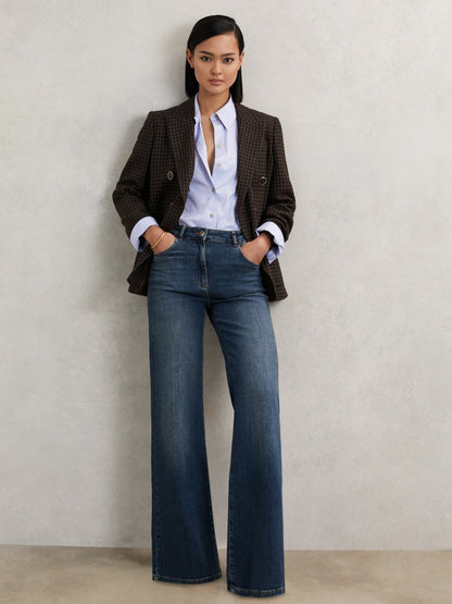 Reiss Petite Mid-Rise Flared Jeans in Mid Blue