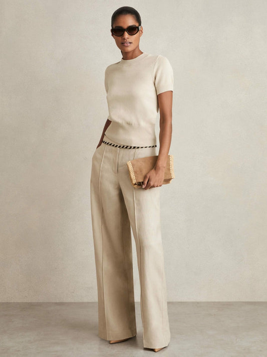 Reiss Cotton And Wool Crew-Neck Top in Neutral