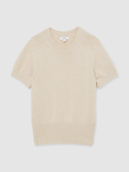 Reiss Cotton And Wool Crew-Neck Top in Neutral