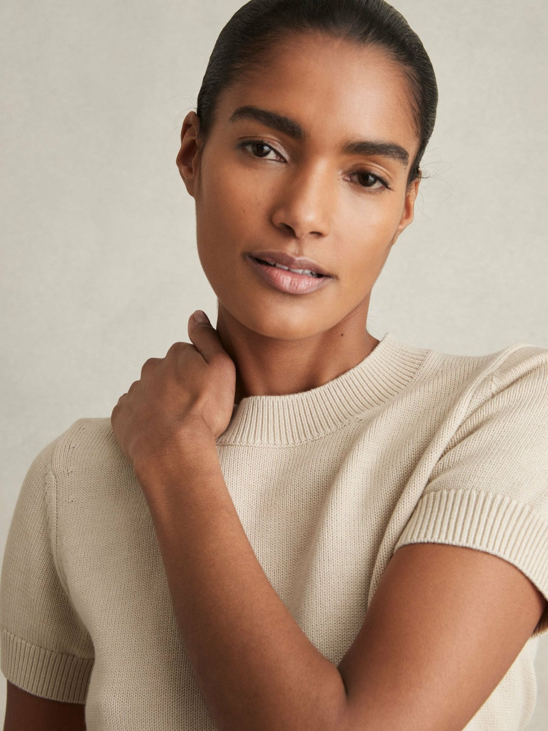 Reiss Cotton And Wool Crew-Neck Top in Neutral