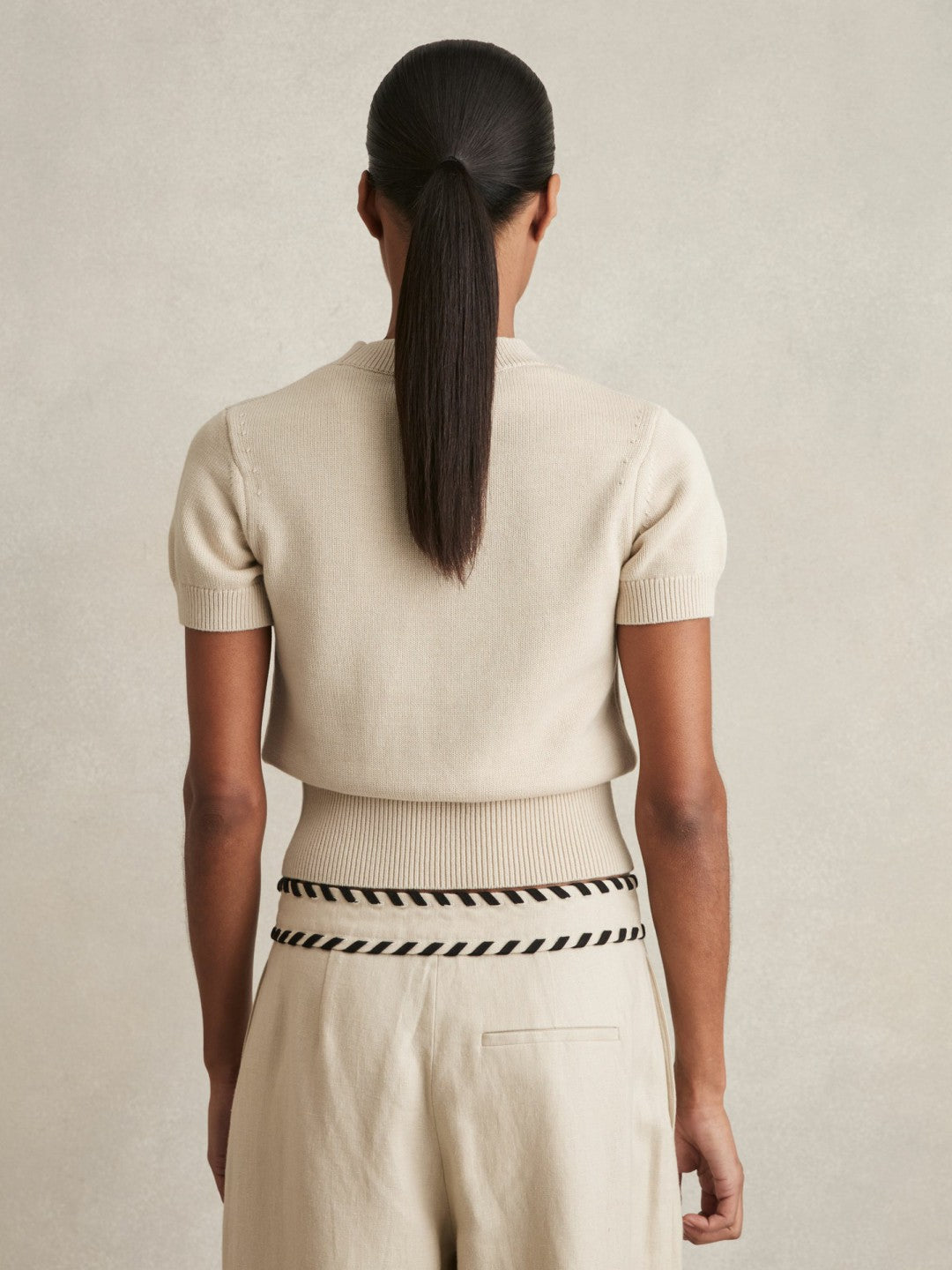 Reiss Cotton And Wool Crew-Neck Top in Neutral