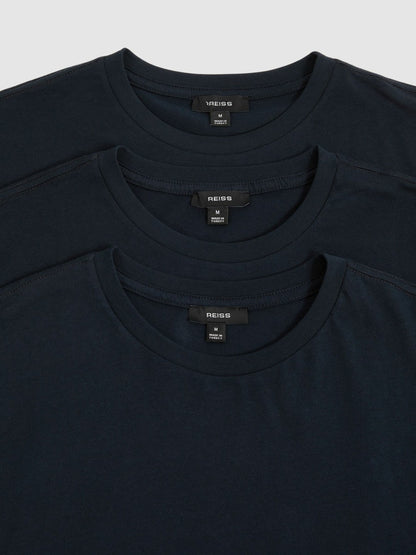 Reiss Cotton-Jersey Crew-Neck T-shirts 3 Pack in Navy