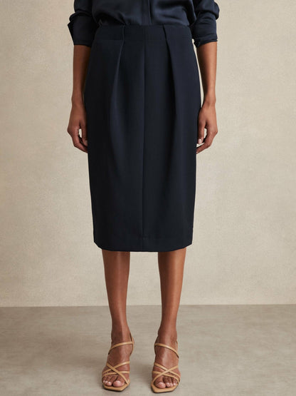 Reiss Petite Tailored Midi Suit Skirt in Navy