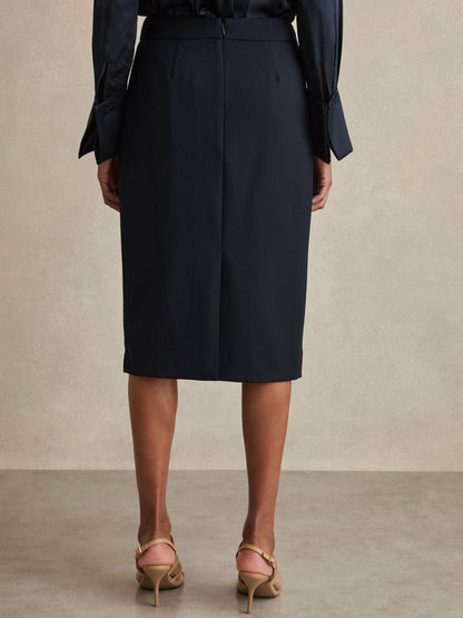 Reiss Petite Tailored Midi Suit Skirt in Navy
