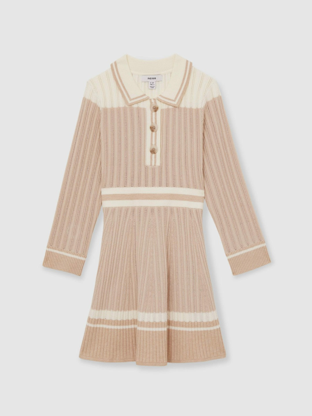 Reiss 9-13 yrs Rib-Knit Pointelle Flared Dress in Pale Pink