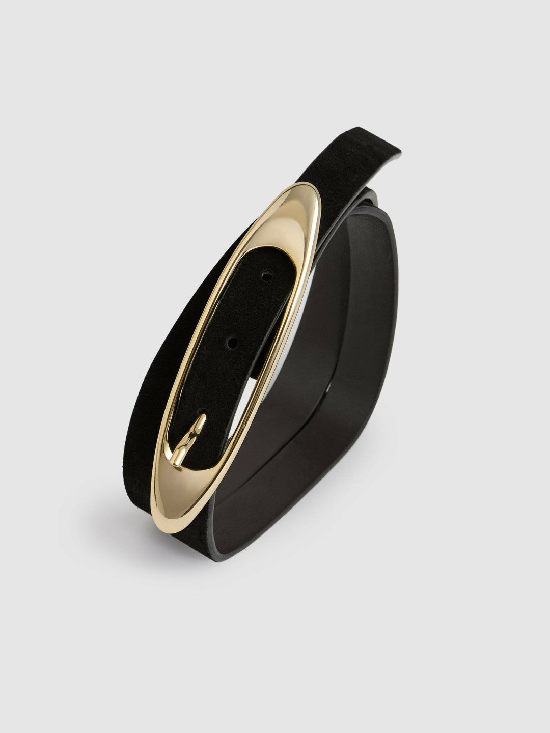 Reiss Leather Oval-Buckle Belt in Black