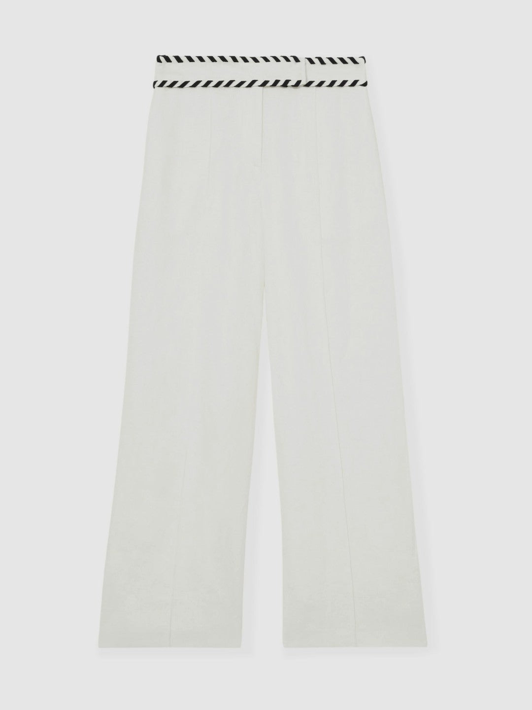 Reiss Petite Linen Wide-Leg Whipstitch Trousers in White