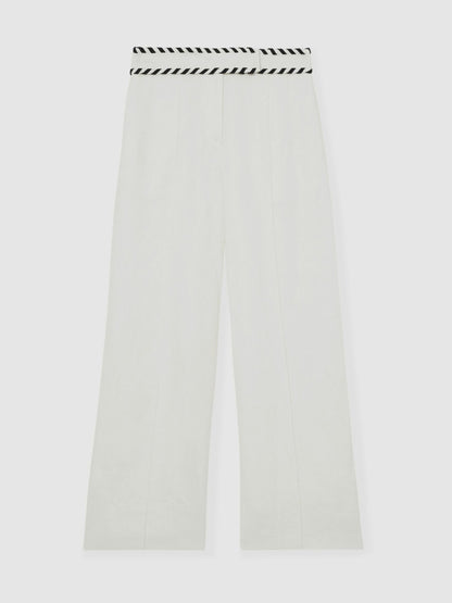 Reiss Petite Linen Wide-Leg Whipstitch Trousers in White