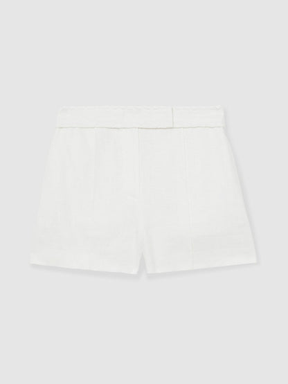 Reiss Linen Whipstitch Shorts in White