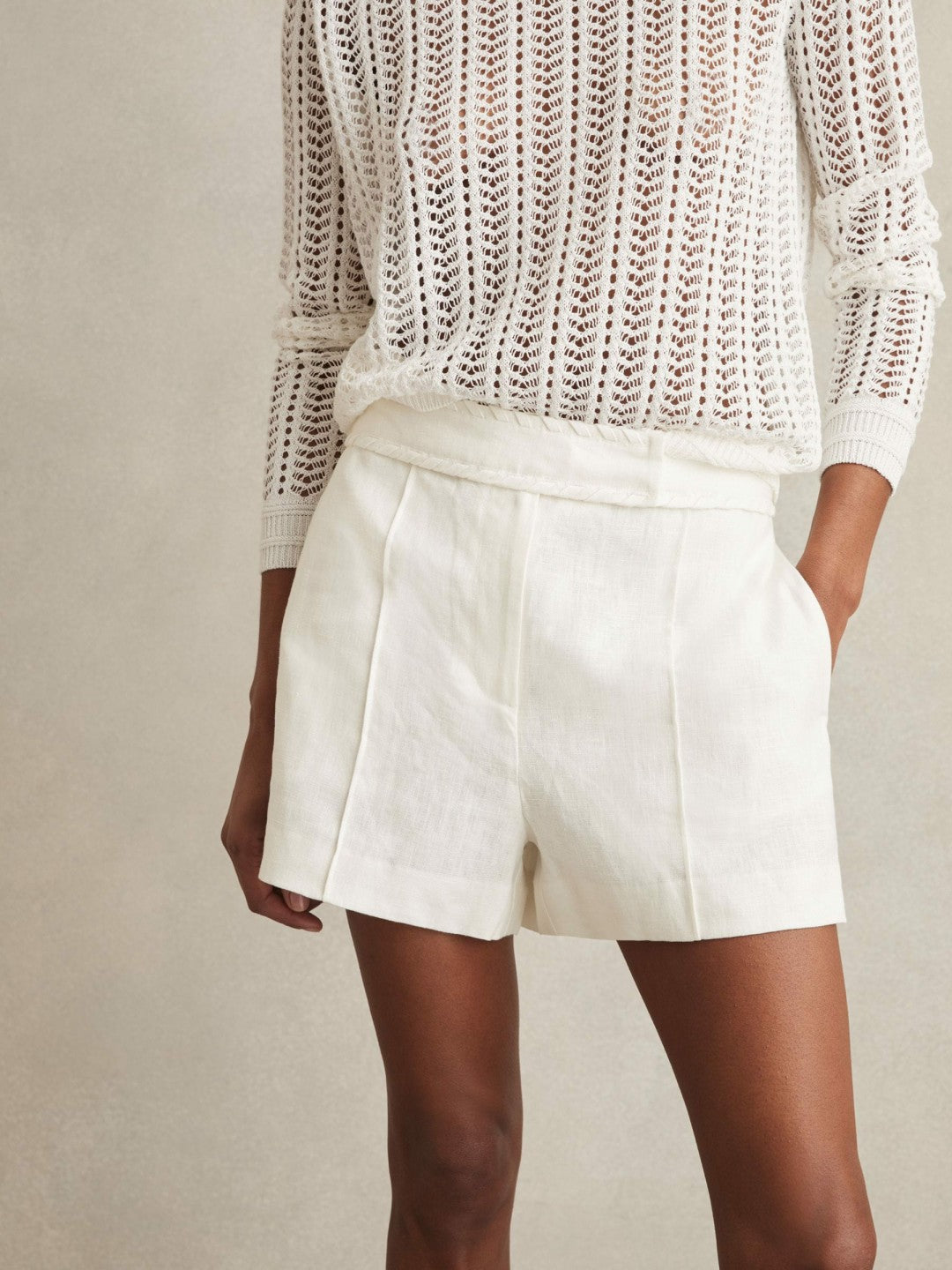 Reiss Linen Whipstitch Shorts in White