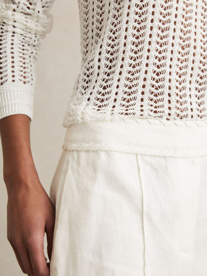 Reiss Linen Whipstitch Shorts in White