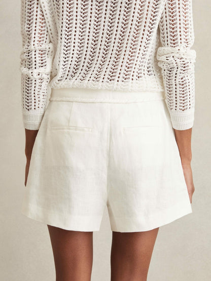 Reiss Linen Whipstitch Shorts in White