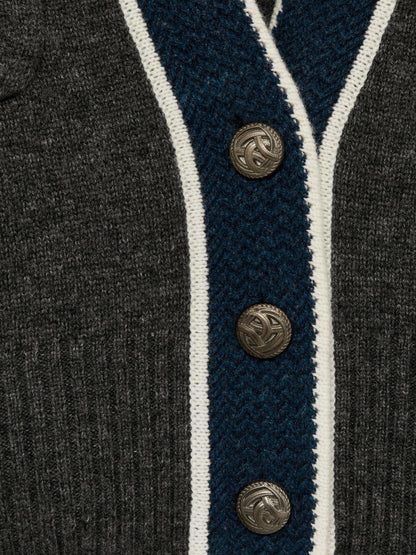 Reiss Wool-Cashmere Tipped V-Neck Cardigan in Charcoal