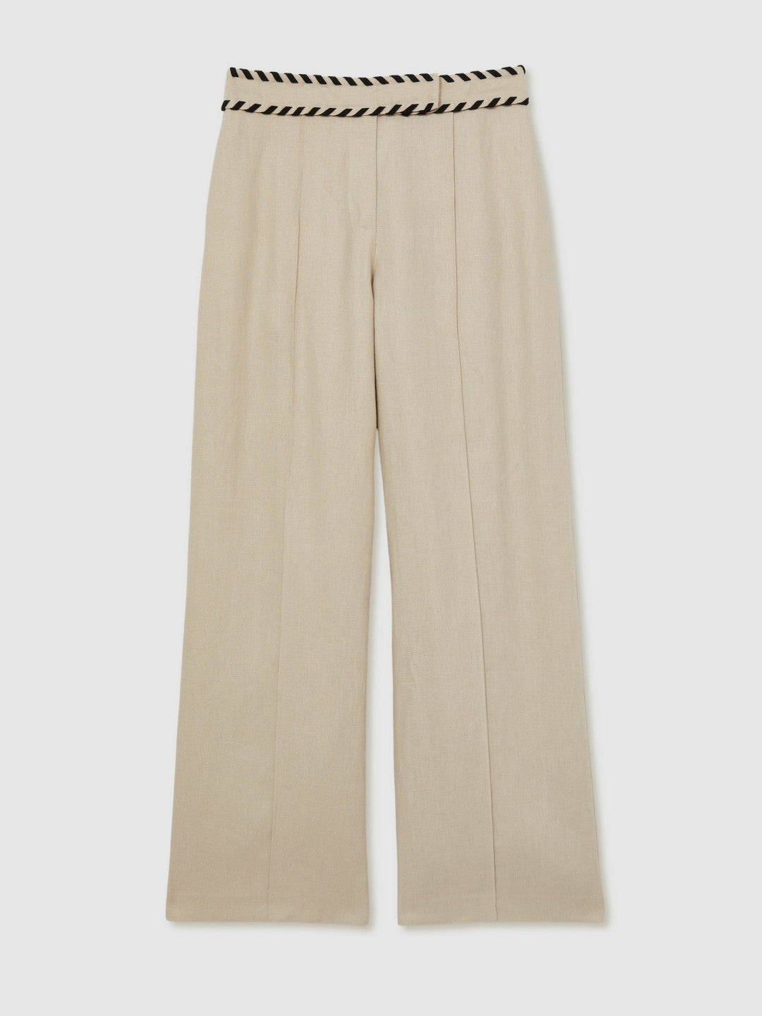 Reiss Petite Linen Wide-Leg Whipstitch Trousers in Neutral