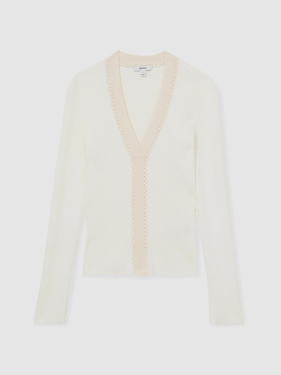Reiss Craft-Stitch Rib-Knit Top in Ivory