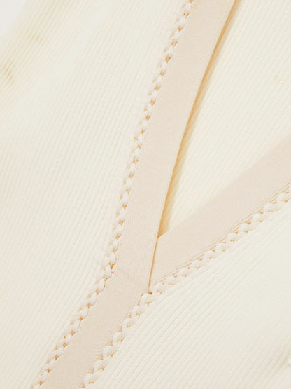 Reiss Craft-Stitch Rib-Knit Top in Ivory