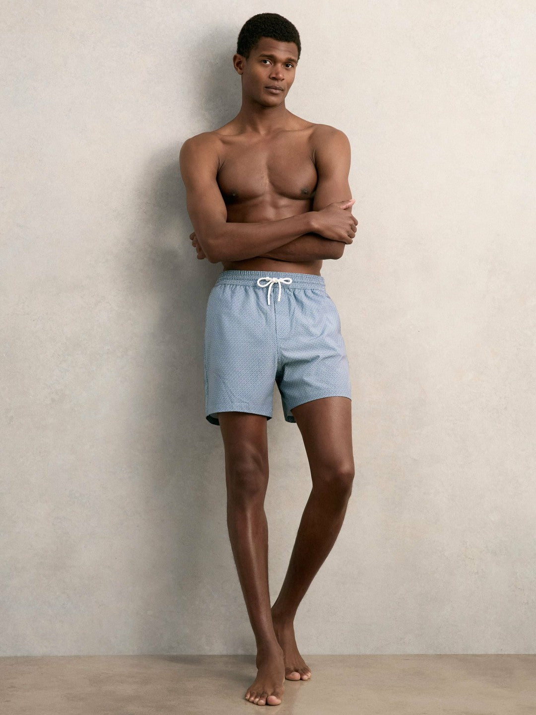 Reiss Drawstring Geometric Print Swim Shorts in Airforce Blue