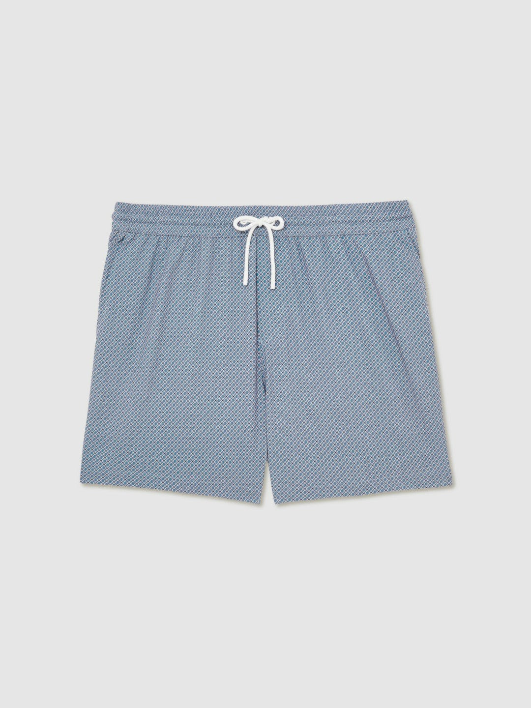 Reiss Drawstring Geometric Print Swim Shorts in Airforce Blue