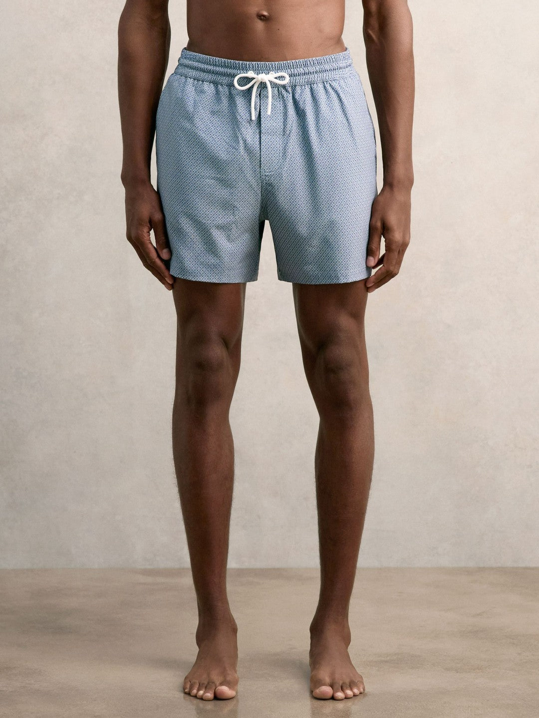 Reiss Drawstring Geometric Print Swim Shorts in Airforce Blue