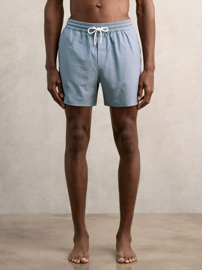 Reiss Drawstring Geometric Print Swim Shorts in Airforce Blue