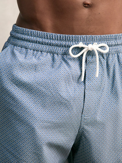 Reiss Drawstring Geometric Print Swim Shorts in Airforce Blue