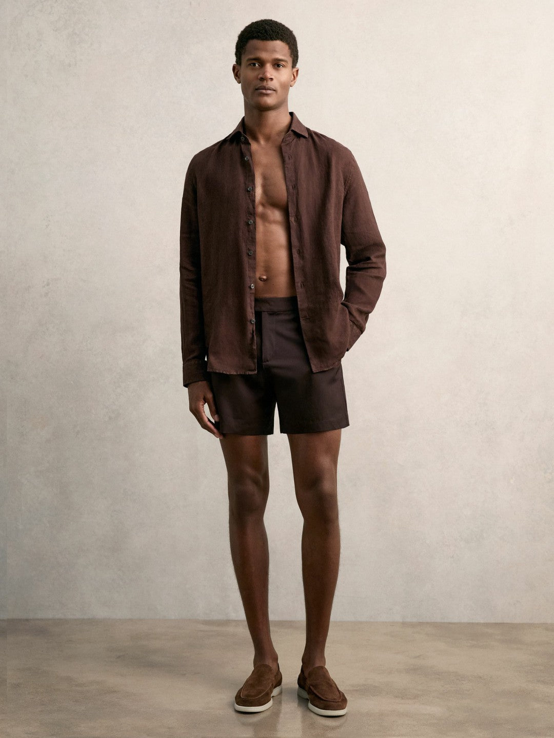 Reiss Side-Adjuster Swim Shorts in Chocolate Brown