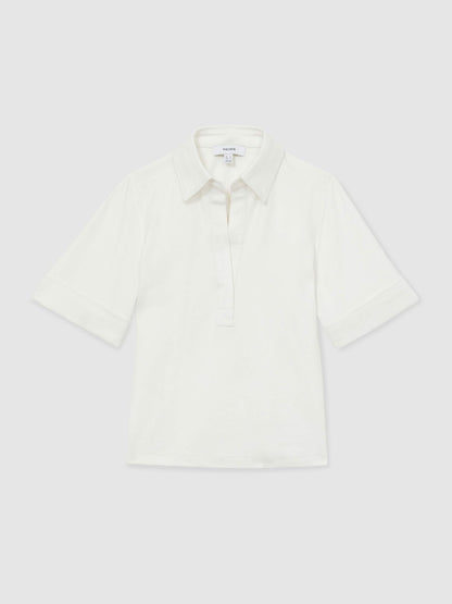 Reiss Open-Collar Polo Shirt in Cream