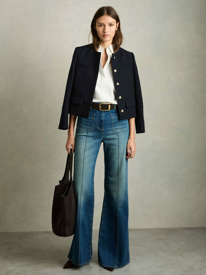Reiss Open-Collar Polo Shirt in Cream