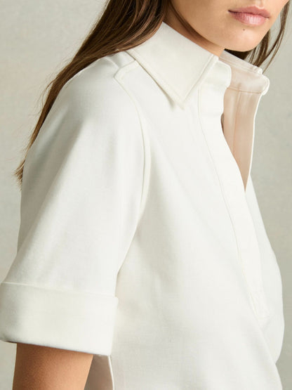 Reiss Open-Collar Polo Shirt in Cream