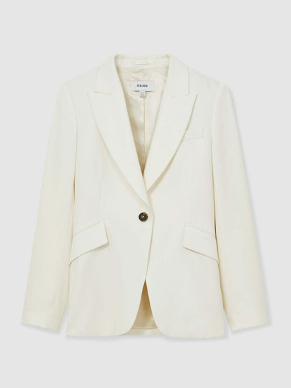 Reiss Petite Single-Breasted Peak-Lapel Tailored Blazer in Cream