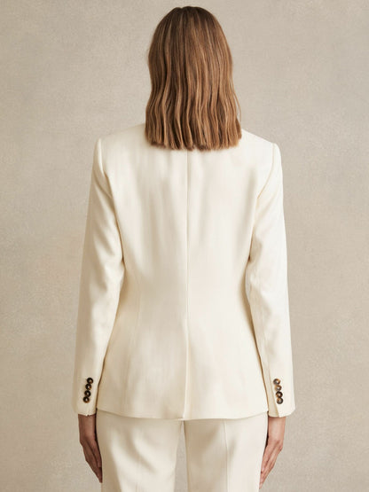 Reiss Petite Single-Breasted Peak-Lapel Tailored Blazer in Cream