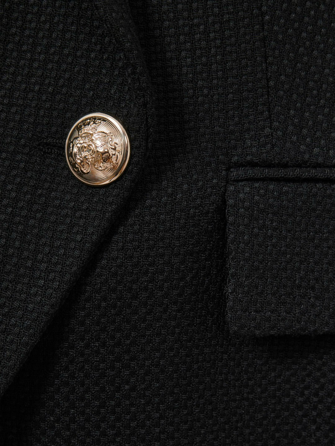 Reiss Petite Tailored Fit Textured Double Breasted Blazer in Black