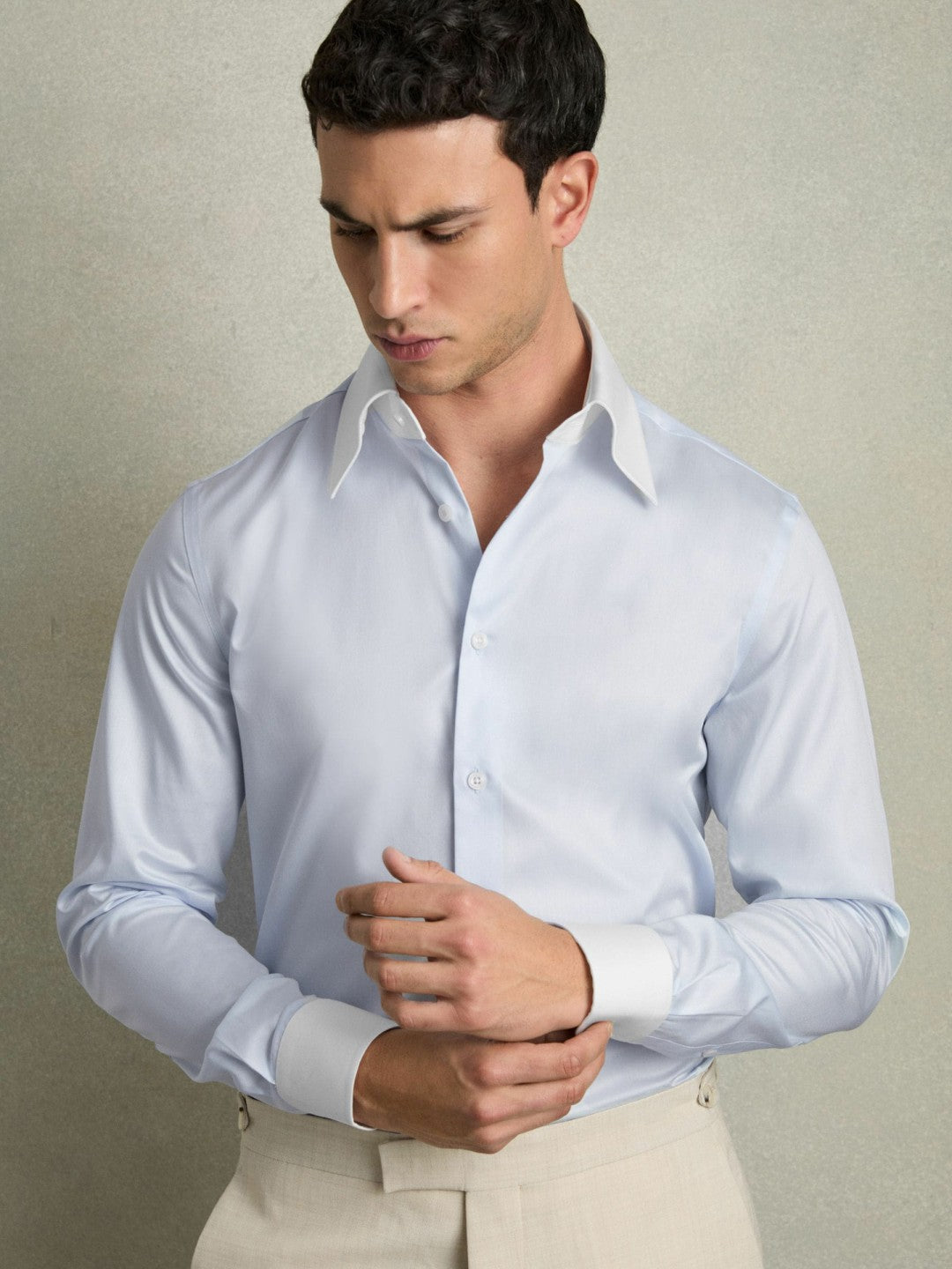 Reiss Regular-Fit Cotton Pin-Collar Shirt in Contrast S Blue