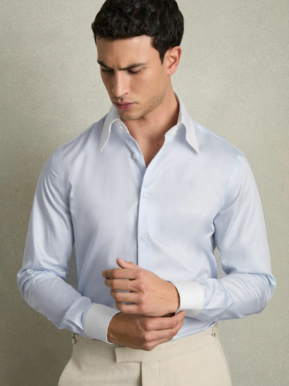 Reiss Regular-Fit Cotton Pin-Collar Shirt in Contrast S Blue