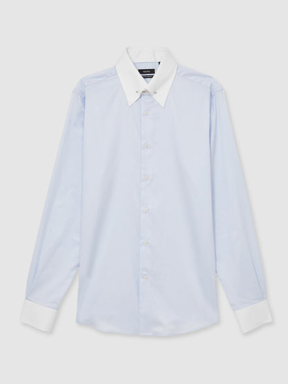 Reiss Regular-Fit Cotton Pin-Collar Shirt in Contrast S Blue