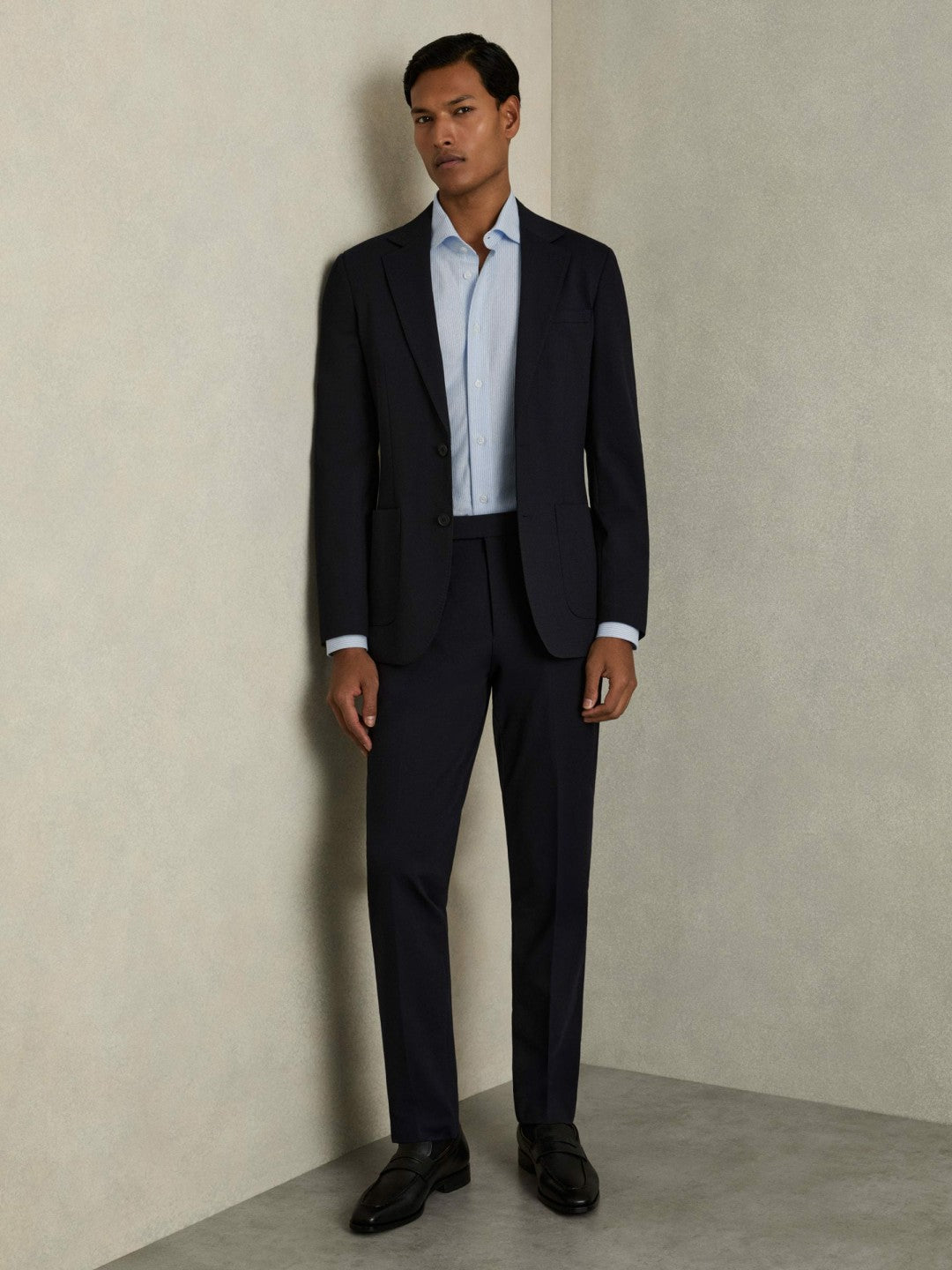 Reiss Cotton-Blend Cutaway-Collar Striped Shirt in Blue Stripe
