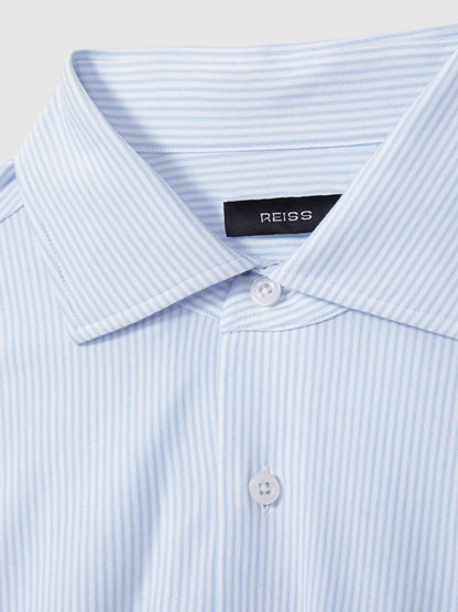 Reiss Cotton-Blend Cutaway-Collar Striped Shirt in Blue Stripe