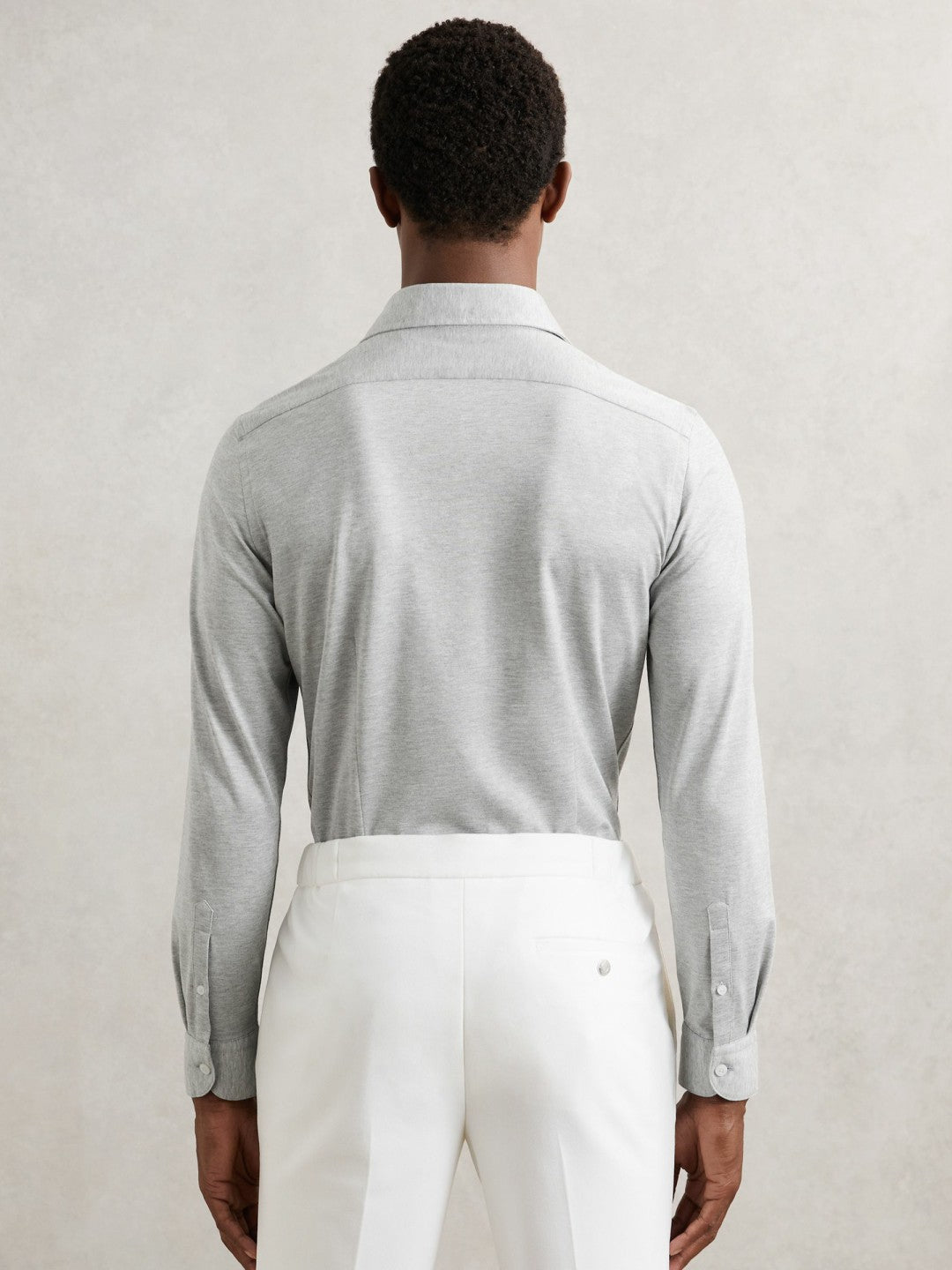 Reiss Cotton-Blend Jersey Cutaway-Collar Shirt in Grey Melange
