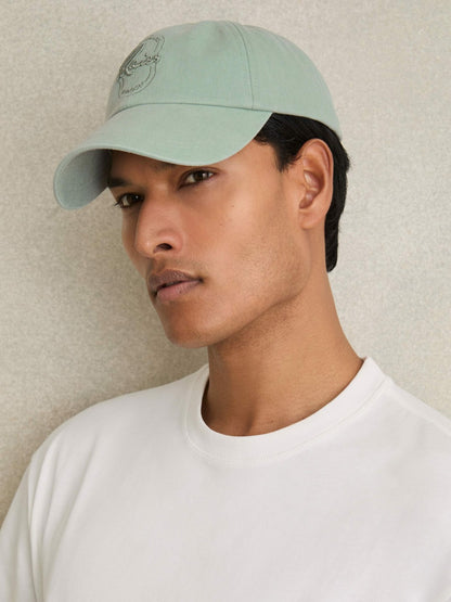 Reiss Cotton Logo-Embroidered Baseball Cap in Washed Green