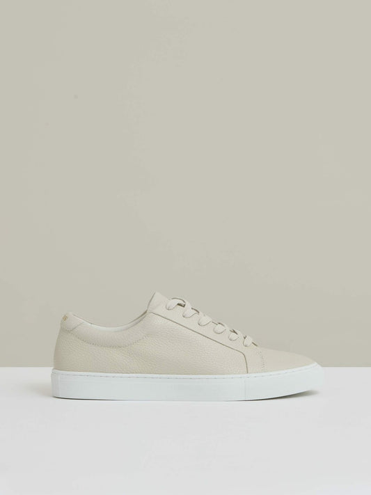Reiss Tumbled-Leather Low-Top Trainers in Off White