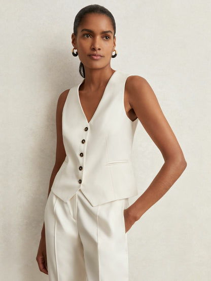 Reiss Single Breasted Tailored Waistcoat in Cream