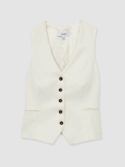 Reiss Single Breasted Tailored Waistcoat in Cream