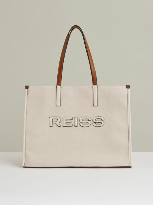 Reiss Canvas Logo Tote Bag in Natural