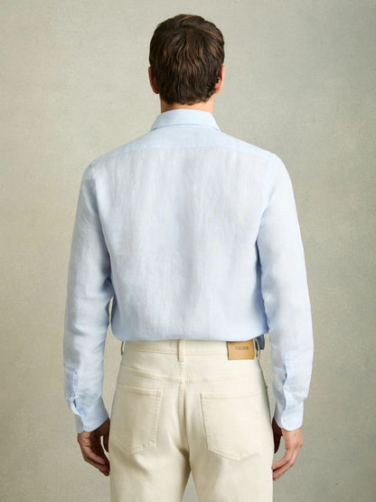 Reiss Linen Button-Through Shirt in Pale Blue