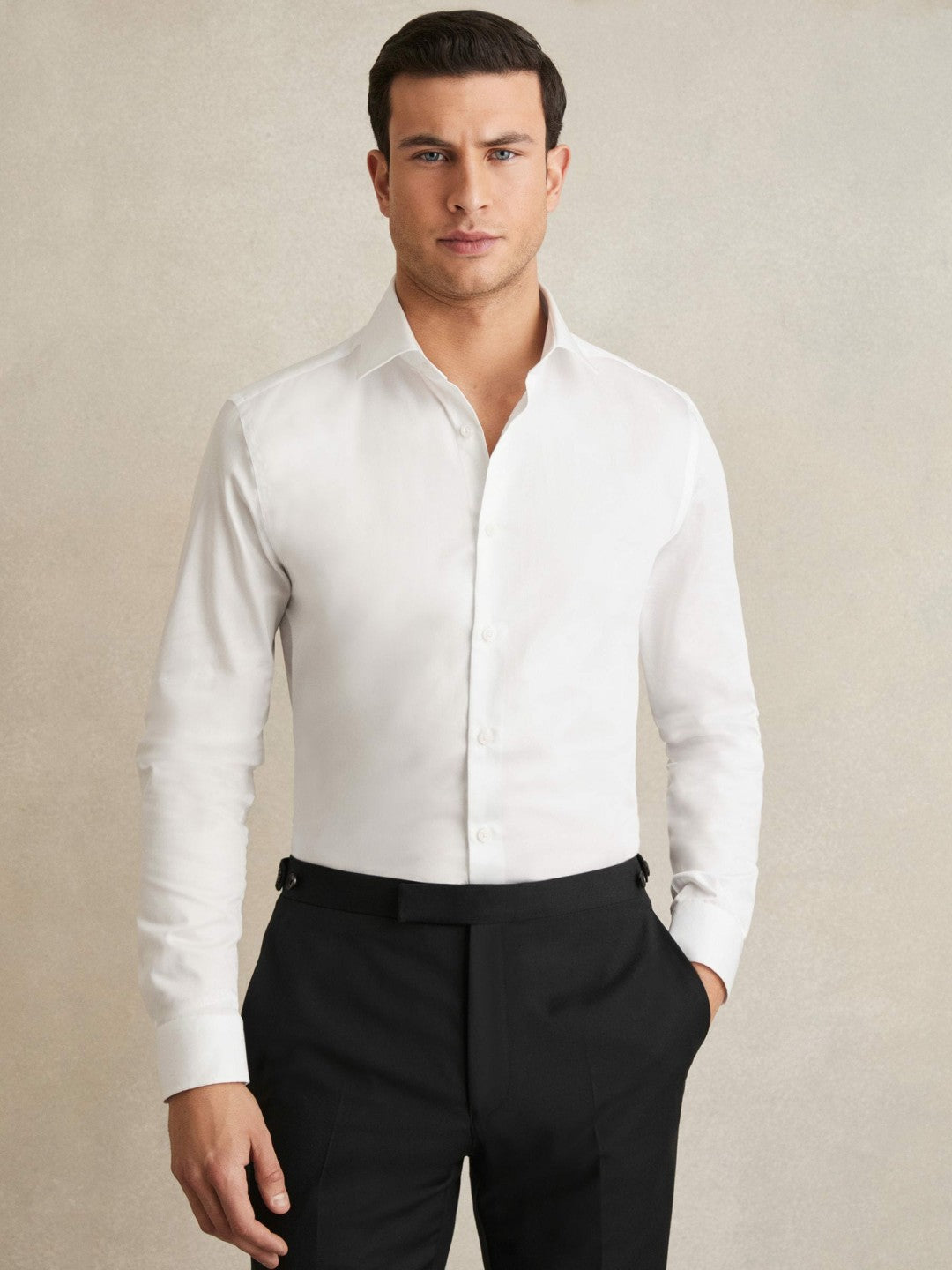 Reiss Regular Fit Cotton Sateen Shirt in White